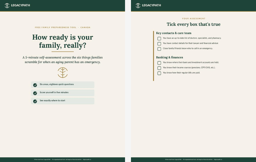 LegacyPath Free Family Preparedness Assessment printable Canadian guide cover