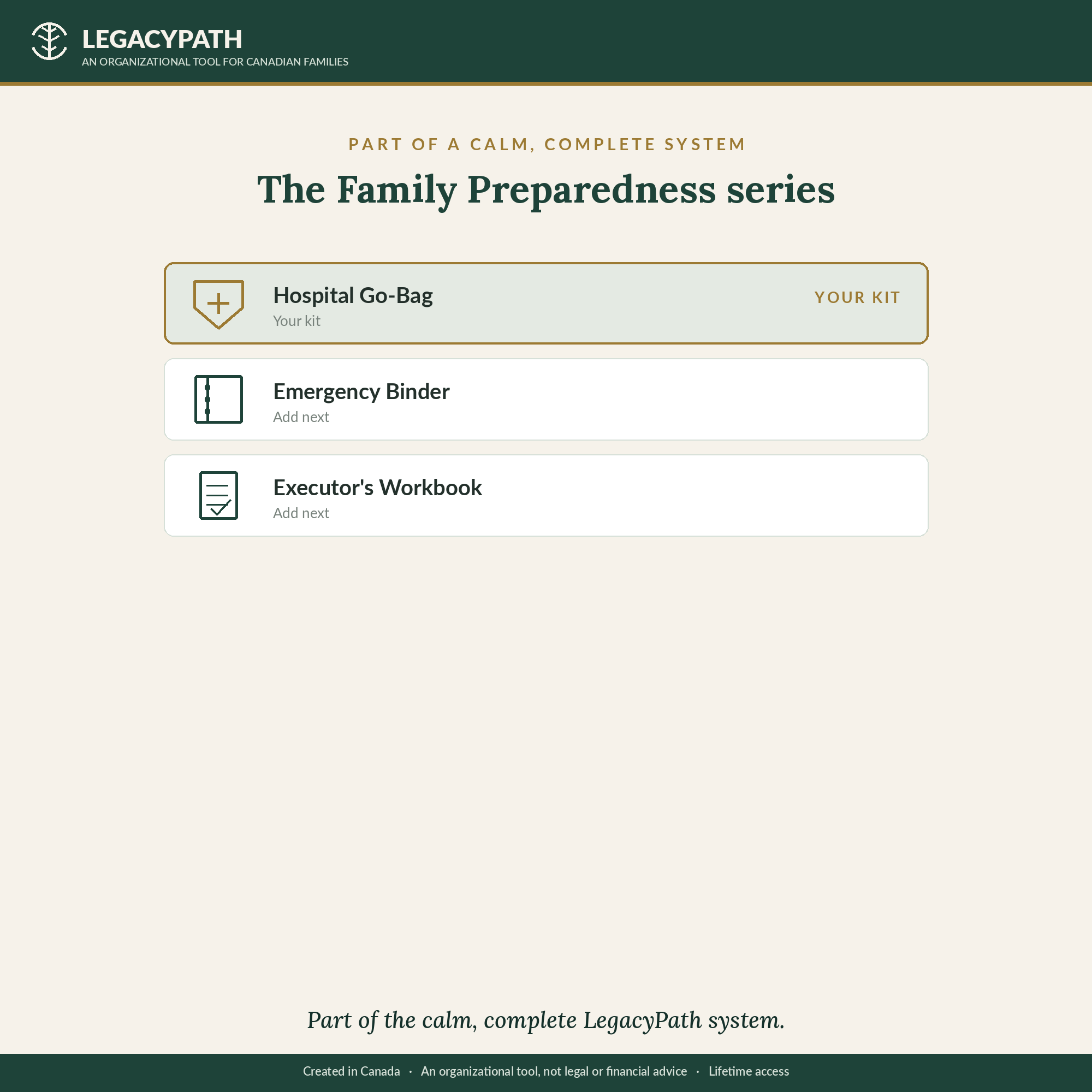 Part of the calm, complete LegacyPath Family Preparedness series